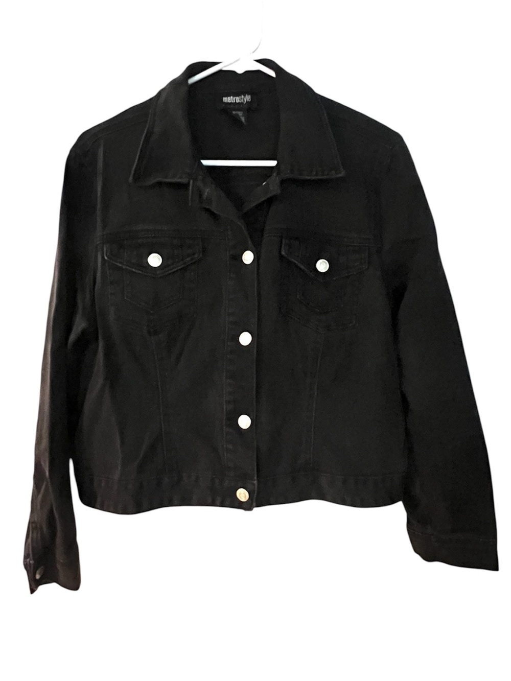 Metrostyle Black Jean Jacket Denim 16P Petite Trucker style